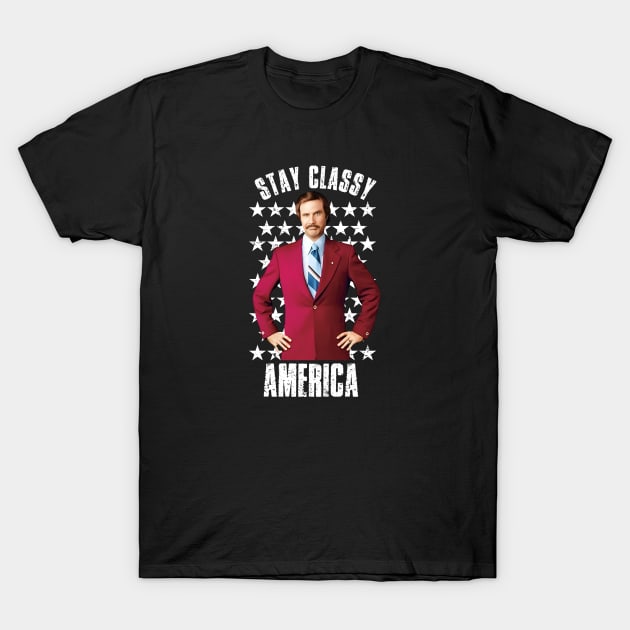 Anchorman Stay Classy Ron with Stars T-Shirt by Story At Dawn 